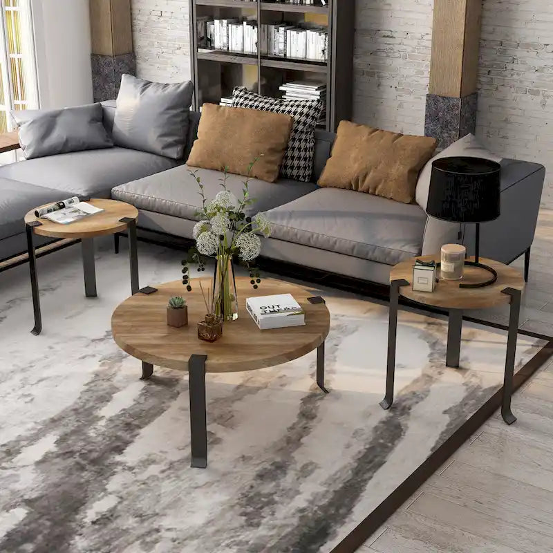 Table basse et tables d'appoint rondes en acier