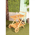 Chariot de bar roulant d'intérieur/extérieur en teck à 2 étagères