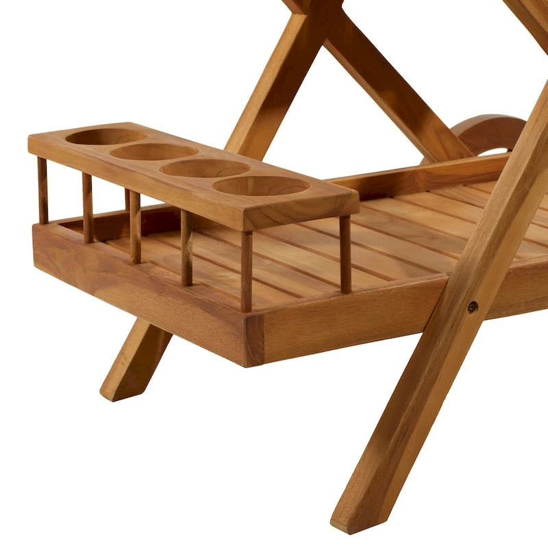 Chariot de bar roulant d'intérieur/extérieur en teck à 2 étagères