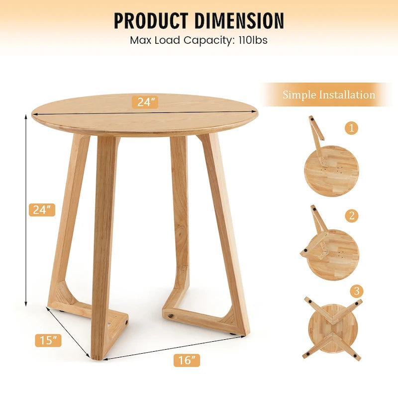 Table d'appoint ronde en bois d'hévéa massif