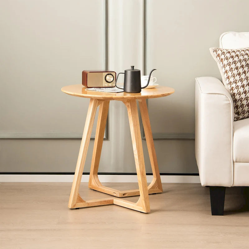 Table d'appoint ronde en bois d'hévéa massif