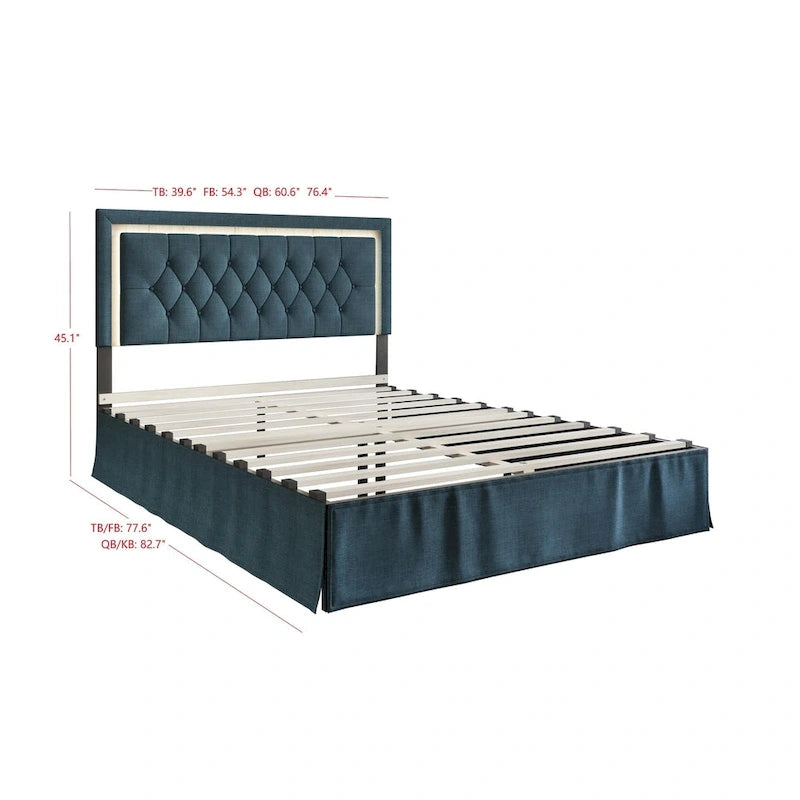 Lit plateforme rembourré capitonné