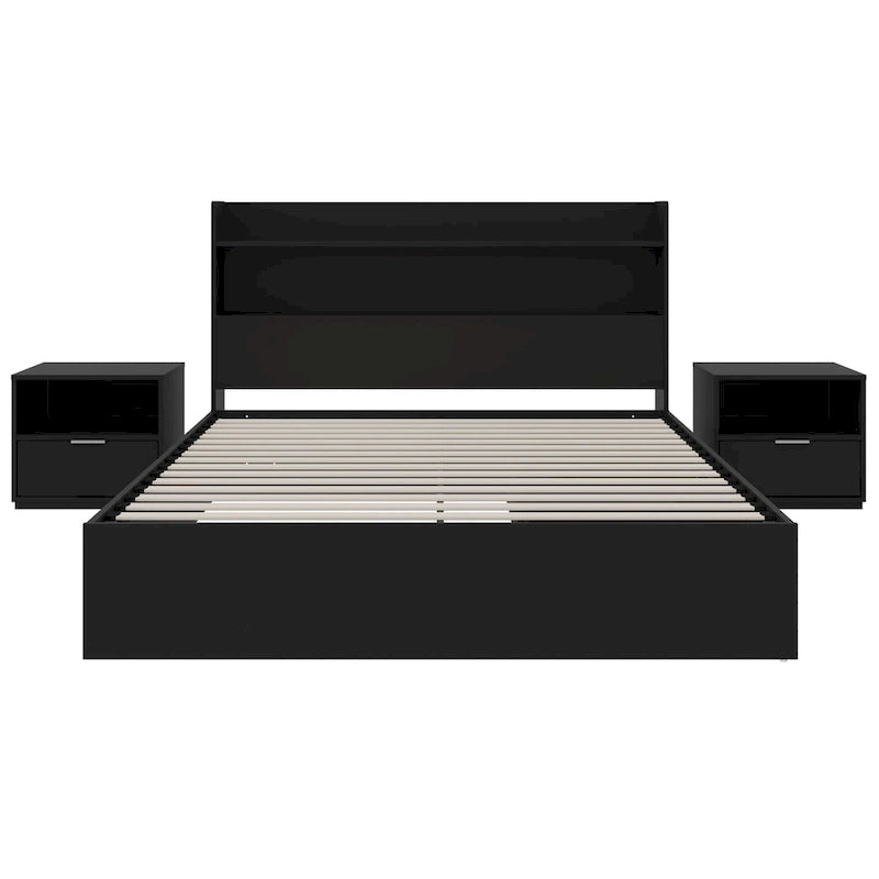 Lit plate-forme avec tête de lit et 2 tables de chevet