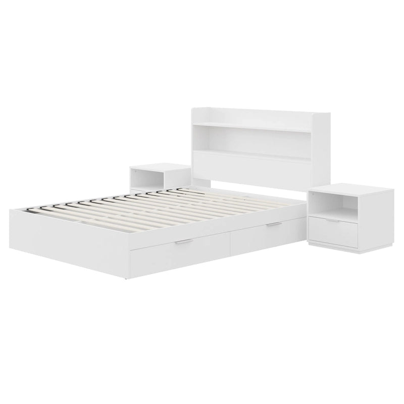 Lit plate-forme avec tête de lit et 2 tables de chevet