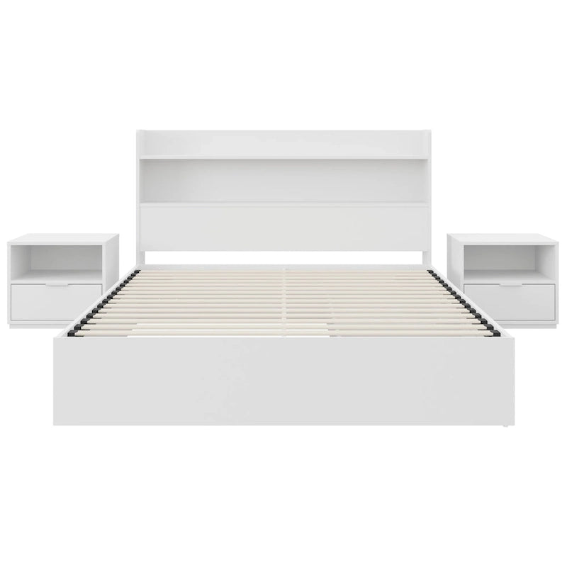 Lit plate-forme avec tête de lit et 2 tables de chevet