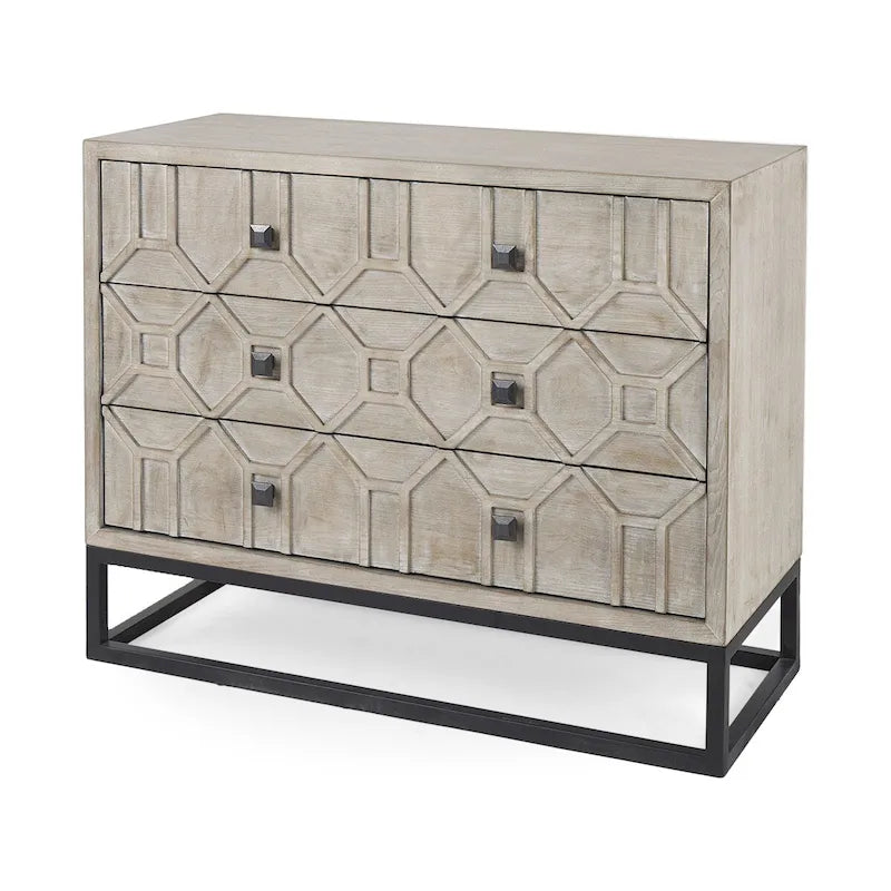 Placage de sapin gris avec cadre en fer et armoire d'appoint à 3 tiroirs