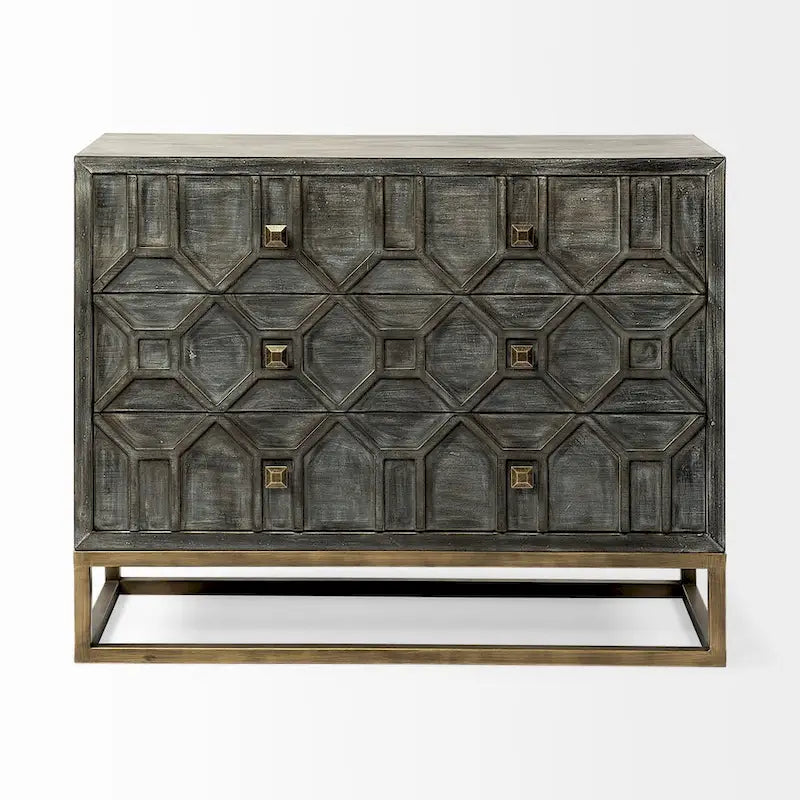 Placage de sapin gris avec cadre en fer et armoire d'appoint à 3 tiroirs