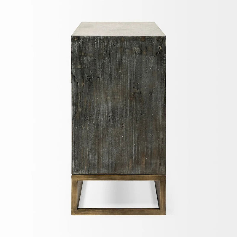 Placage de sapin gris avec cadre en fer et armoire d'appoint à 3 tiroirs