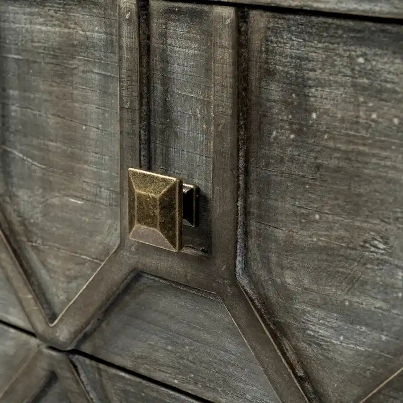 Placage de sapin gris avec cadre en fer et armoire d'appoint à 3 tiroirs