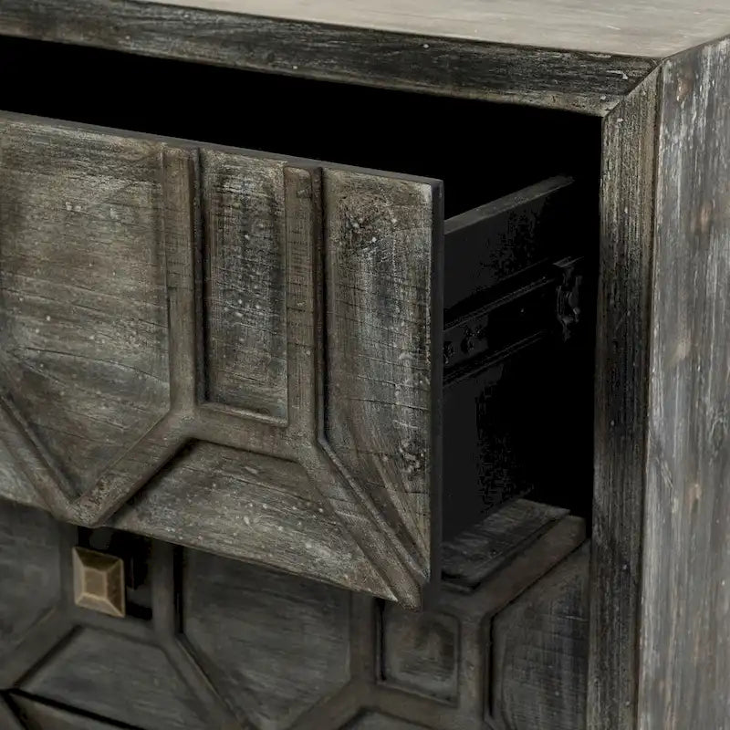 Placage de sapin gris avec cadre en fer et armoire d'appoint à 3 tiroirs