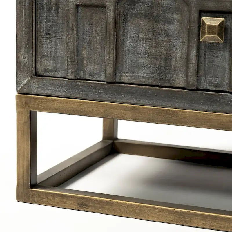 Placage de sapin gris avec cadre en fer et armoire d'appoint à 3 tiroirs