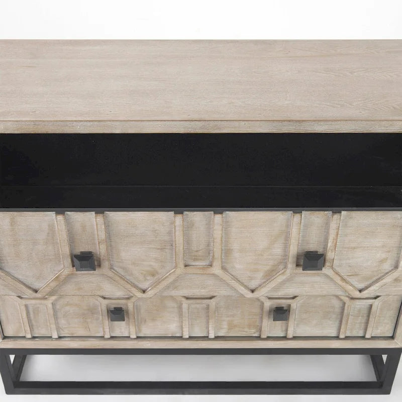 Placage de sapin gris avec cadre en fer et armoire d'appoint à 3 tiroirs
