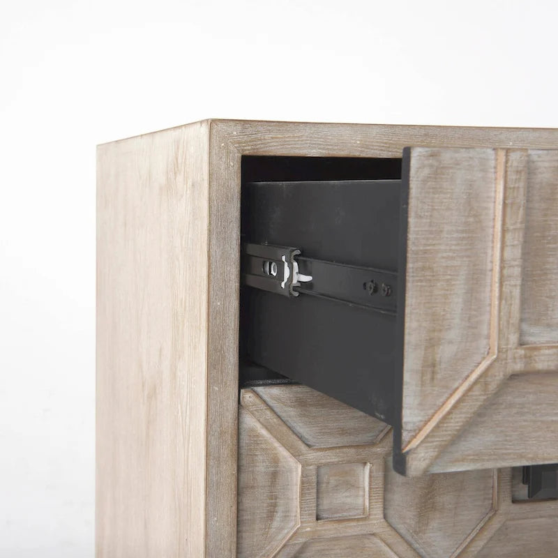Placage de sapin gris avec cadre en fer et armoire d'appoint à 3 tiroirs