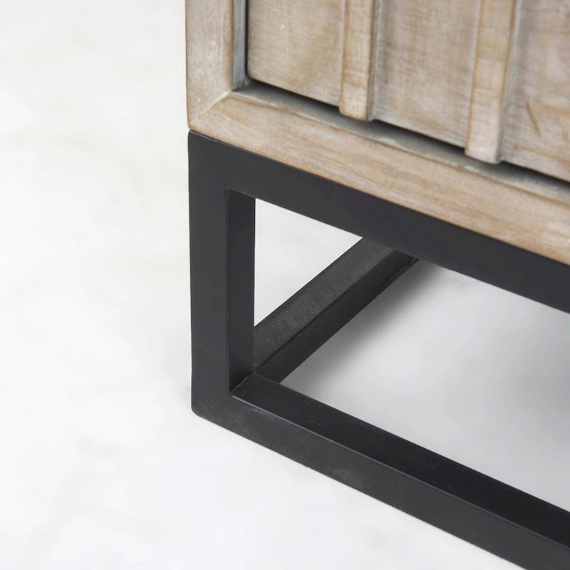 Placage de sapin gris avec cadre en fer et armoire d'appoint à 3 tiroirs
