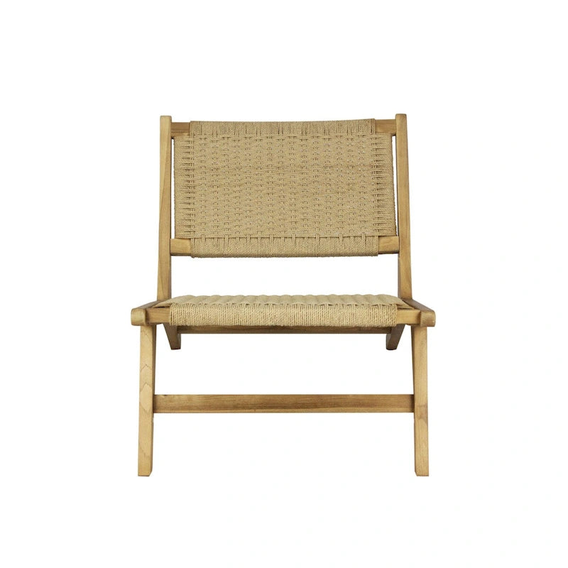 Fauteuil de salon sans accoudoirs en bois et jonc de mer tissé, style Mid-Century Modern
