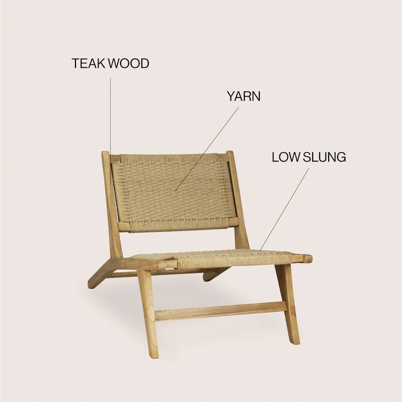 Fauteuil de salon sans accoudoirs en bois et jonc de mer tissé, style Mid-Century Modern