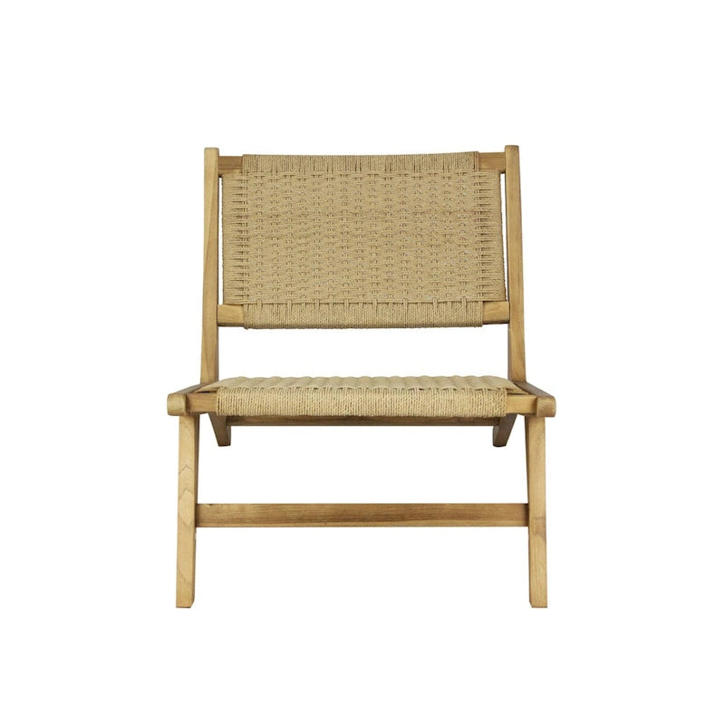 Fauteuil de salon sans accoudoirs en bois et jonc de mer tissé, style Mid-Century Modern