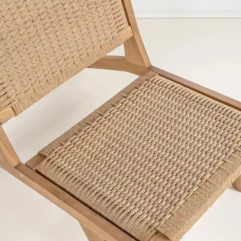 Fauteuil de salon sans accoudoirs en bois et jonc de mer tissé, style Mid-Century Modern