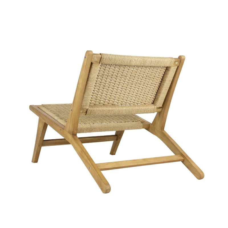 Fauteuil de salon sans accoudoirs en bois et jonc de mer tissé, style Mid-Century Modern