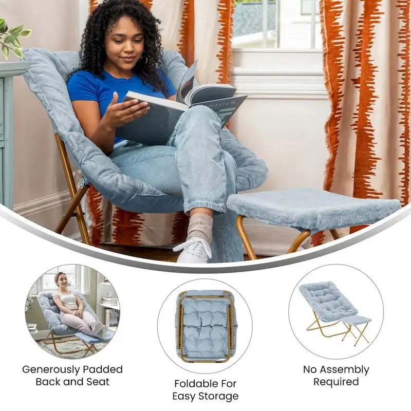 Fauteuil soucoupe pliant rembourré surdimensionné avec ottoman
