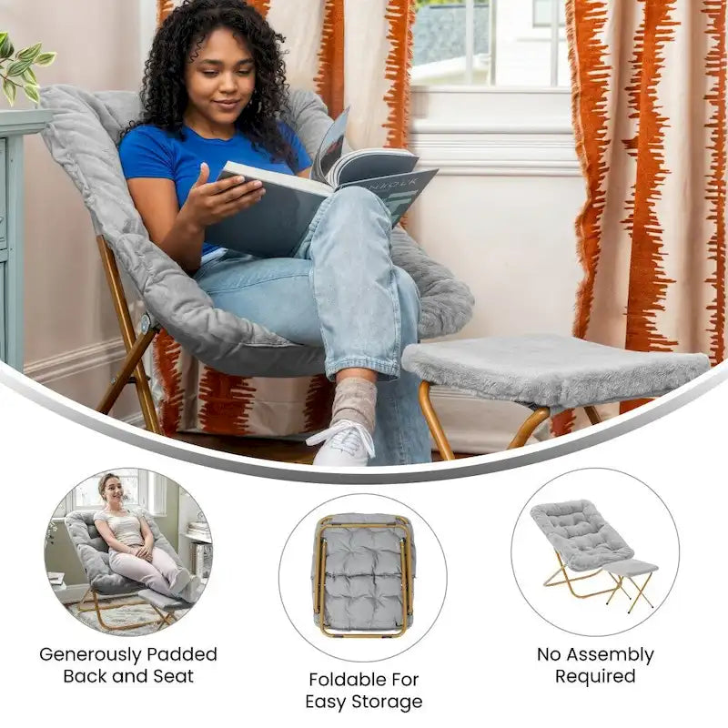 Fauteuil soucoupe pliant rembourré surdimensionné avec ottoman