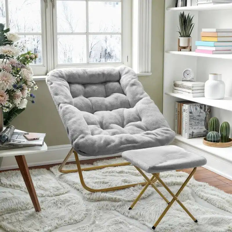 Fauteuil soucoupe pliant rembourré surdimensionné avec ottoman