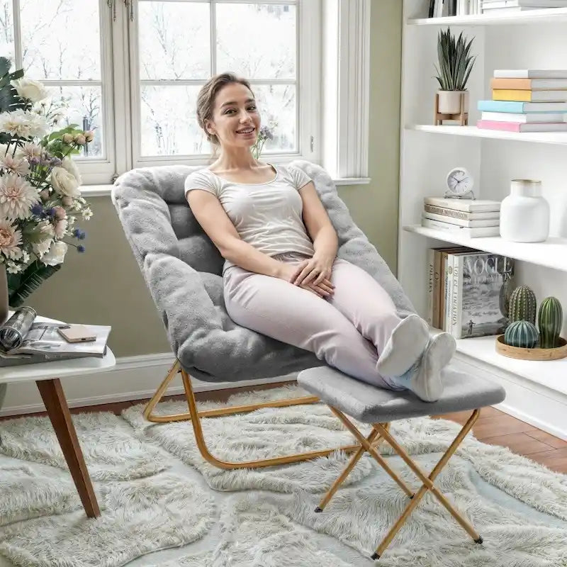 Fauteuil soucoupe pliant rembourré surdimensionné avec ottoman