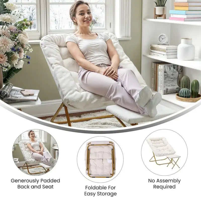 Fauteuil soucoupe pliant rembourré surdimensionné avec ottoman