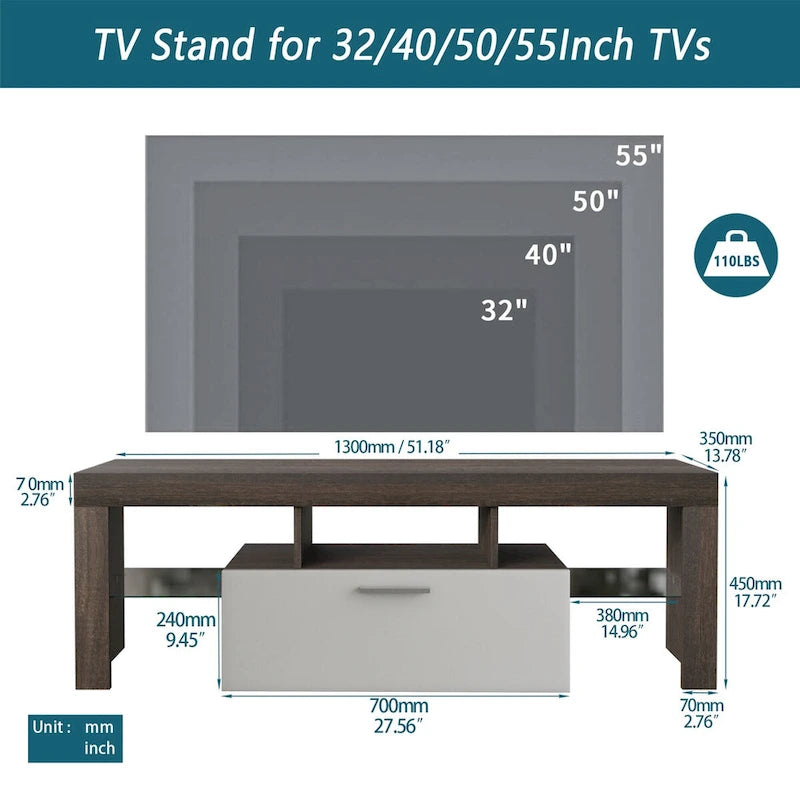 Meuble TV pour téléviseurs jusqu'à avec lumières LED à couleurs changeantes