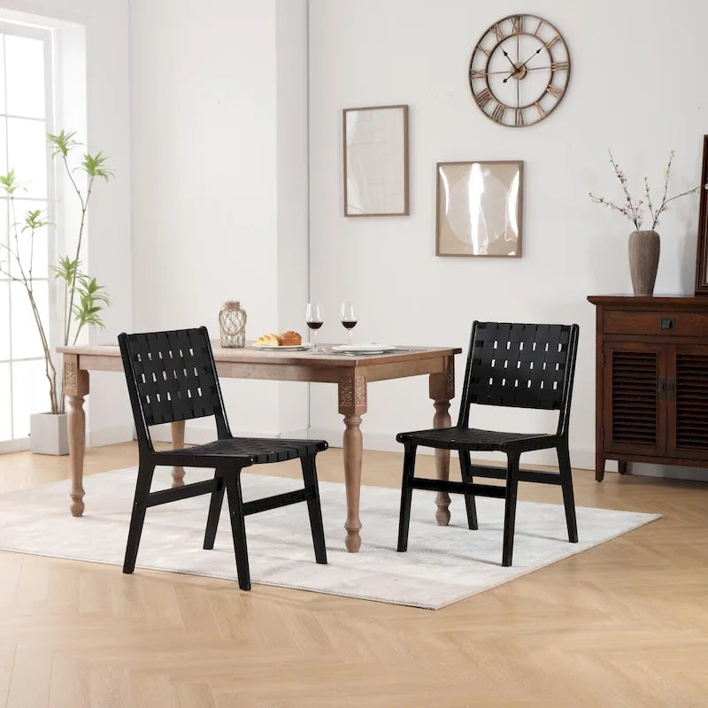Chaise de salle à manger tressée en cuir sellier