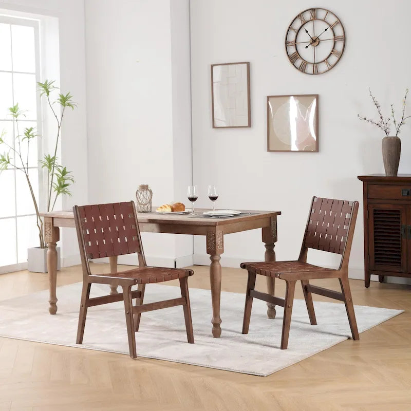 Chaise de salle à manger tressée en cuir sellier