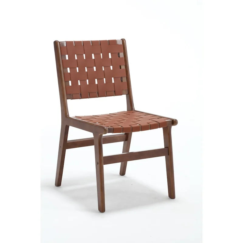 Chaise de salle à manger tressée en cuir sellier
