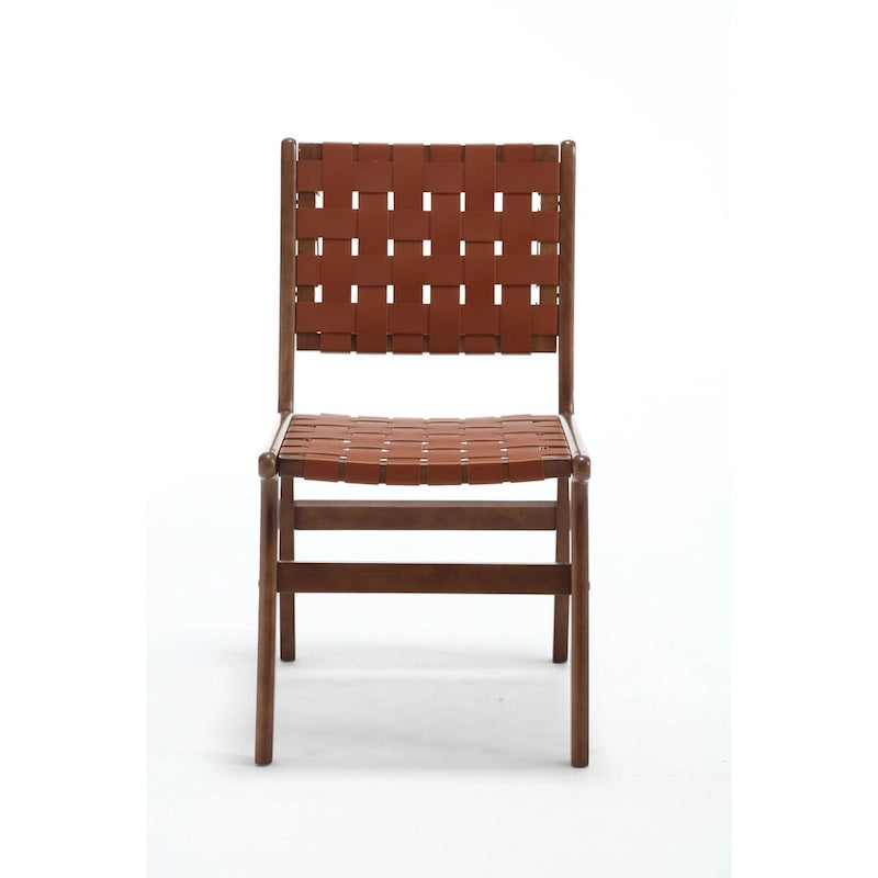 Chaise de salle à manger tressée en cuir sellier