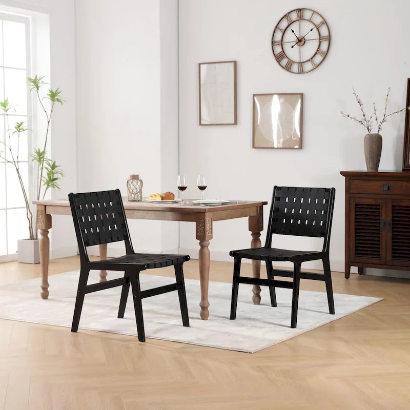 Chaise de salle à manger tressée en cuir sellier