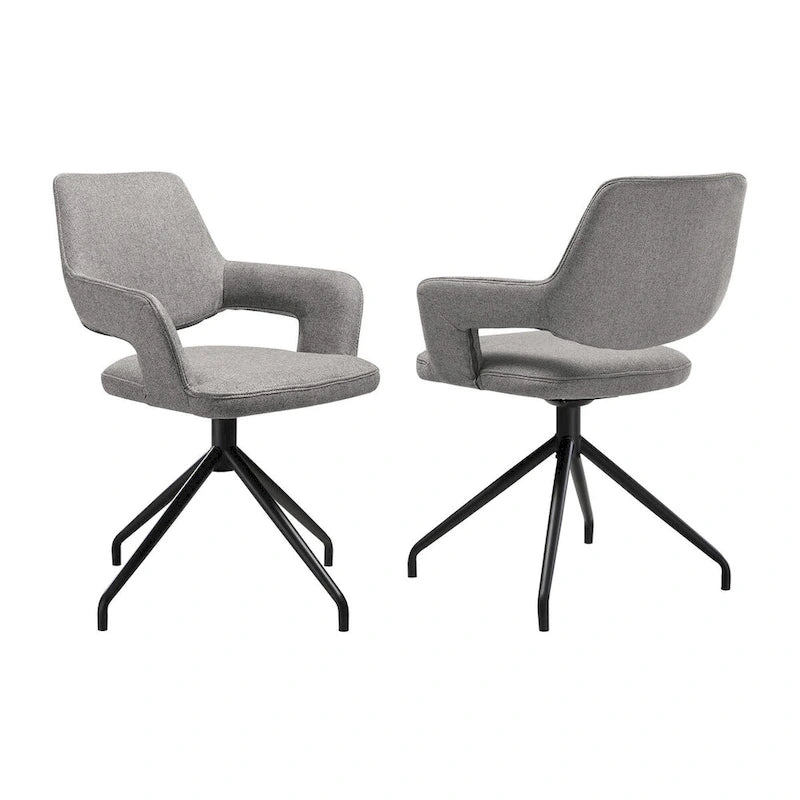 Chaise de salle à manger pivotante, dossier incurvé, rembourrée, gris, noir