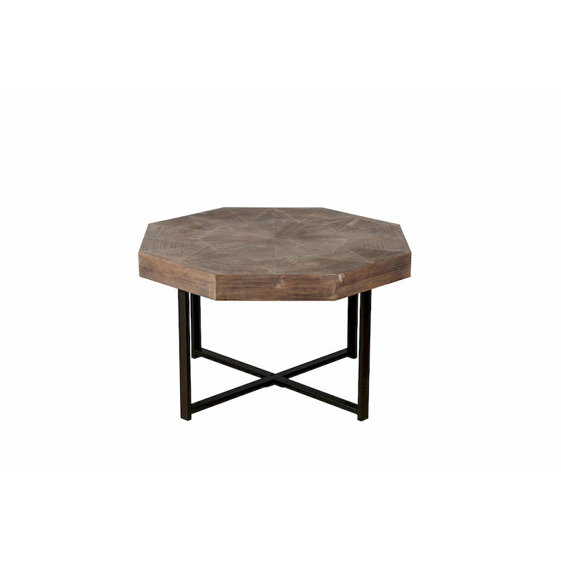 Table basse octogonale en bois, style patchwork, vintage