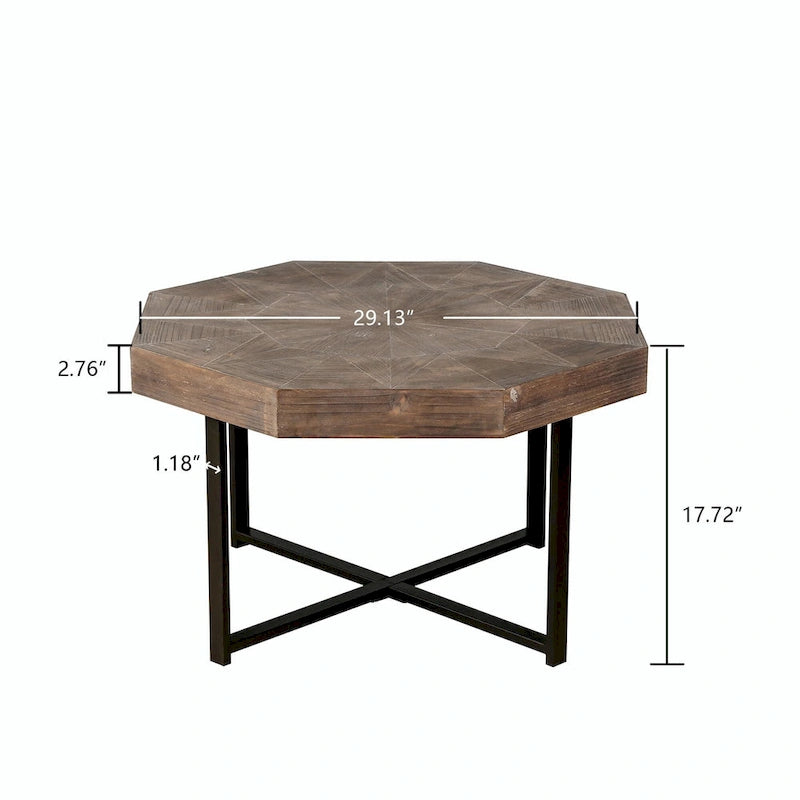 Table basse octogonale en bois, style patchwork, vintage
