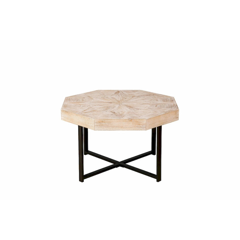 Table basse octogonale en bois, style patchwork, vintage