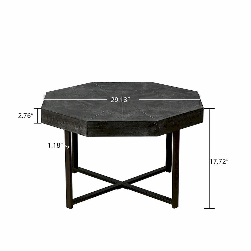 Table basse octogonale en bois, style patchwork, vintage