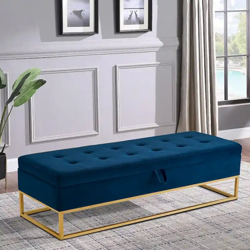 Banc de rangement moderne en velours avec siège à rabat