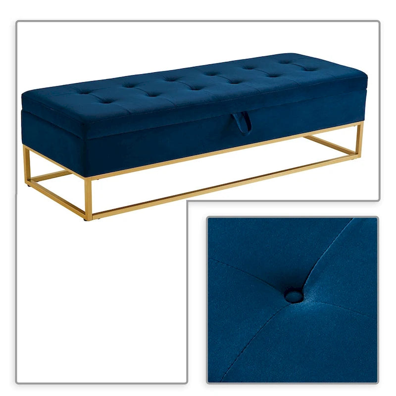 Banc de rangement moderne en velours avec siège à rabat