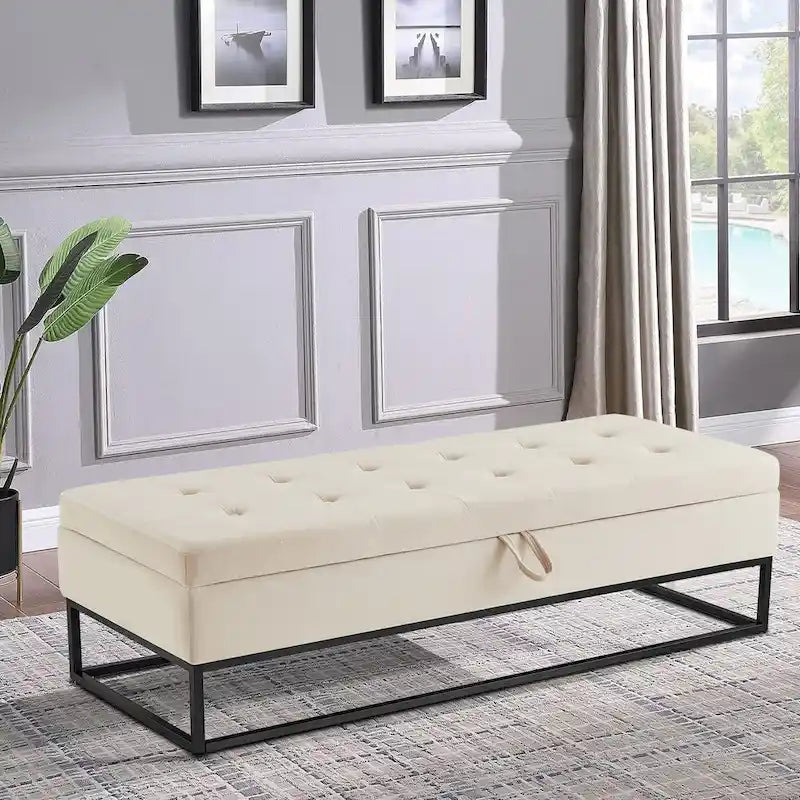 Banc de rangement moderne en velours avec siège à rabat