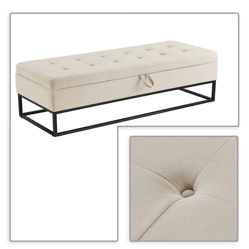 Banc de rangement moderne en velours avec siège à rabat