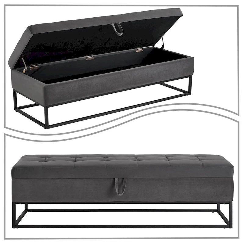 Banc de rangement moderne en velours avec siège à rabat