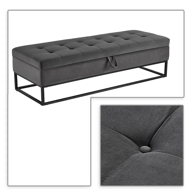 Banc de rangement moderne en velours avec siège à rabat