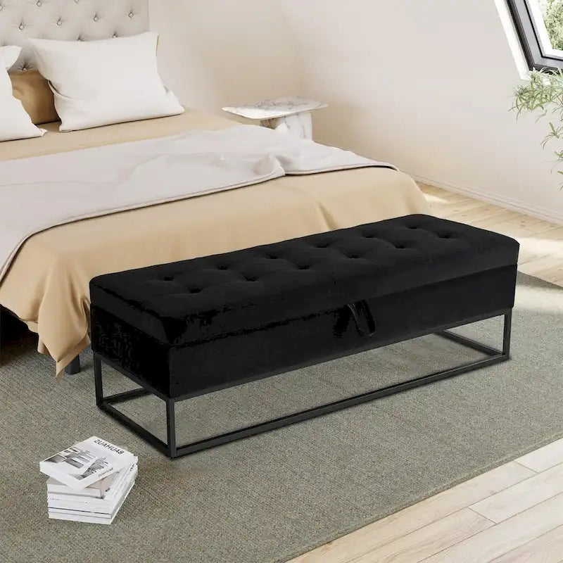 Banc de rangement moderne en velours avec siège à rabat