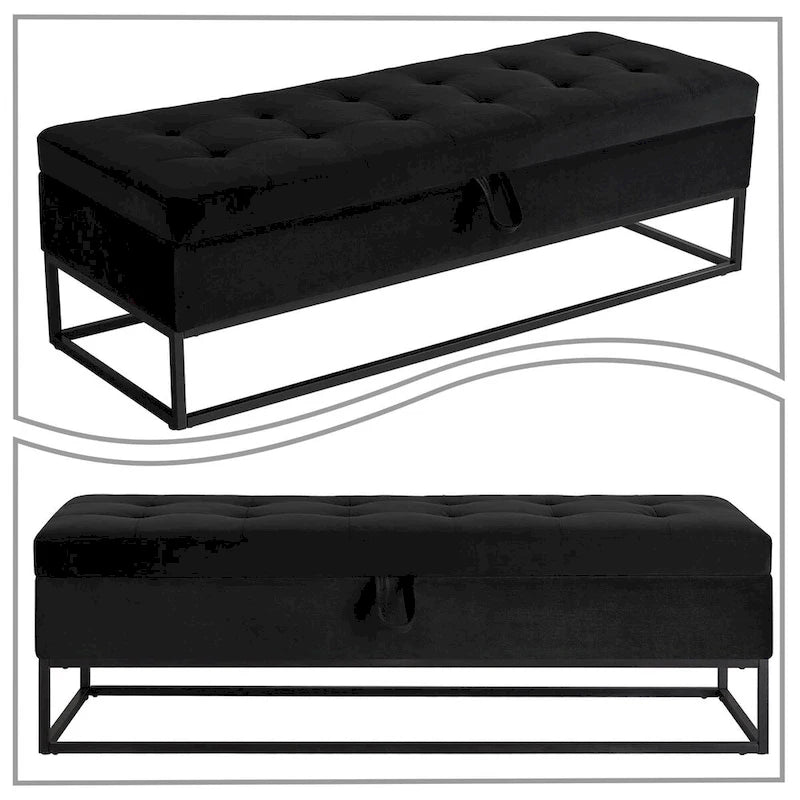 Banc de rangement moderne en velours avec siège à rabat