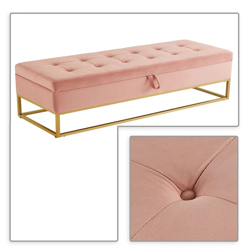 Banc de rangement moderne en velours avec siège à rabat