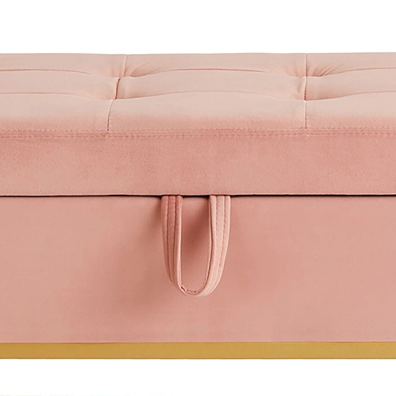 Banc de rangement moderne en velours avec siège à rabat